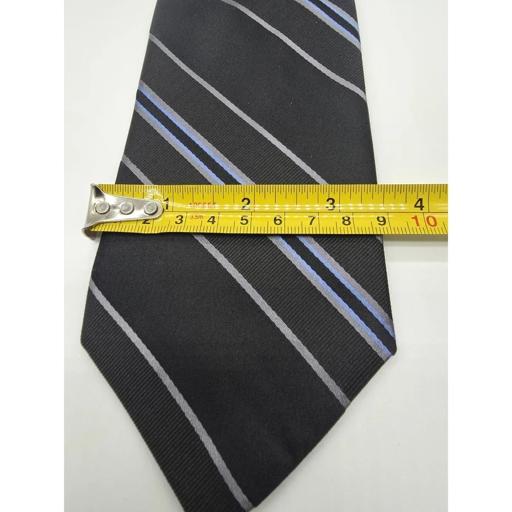 VTG Nordstrom Men's Black Blue Gray Stripped 100% Silk Neck Tie 59